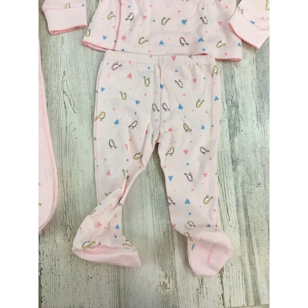 Janie and Jack Pink Bird Print Baby Matching Set